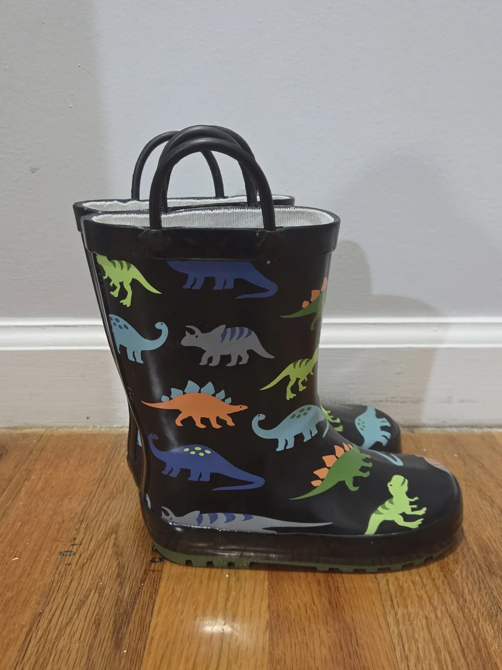Hudson Baby Kids Boys Black Rain Boots with Multicolored Dinosaur Print 9T